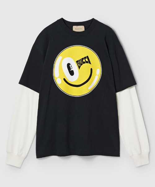 스마일 로고 프린트 레이어드 티셔츠