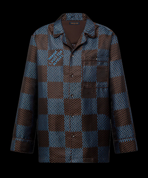 다미에 실크 파자마 셔츠