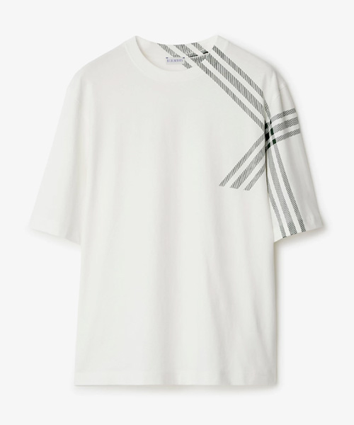 체크 슬리브 코튼 티셔츠