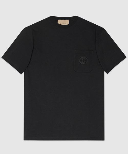 포켓 로고 자수 코튼 티셔츠