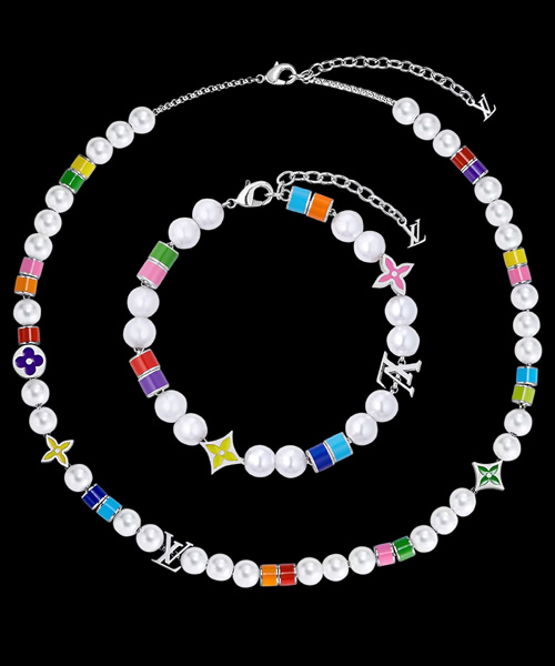 모노그램 펄 파티 목걸이 & 팔찌 세트