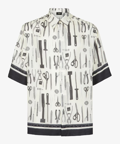공구 프린트 실크 셔츠
