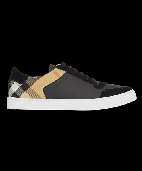 레더 스웨이드 하우스 체크 코튼 스니커즈