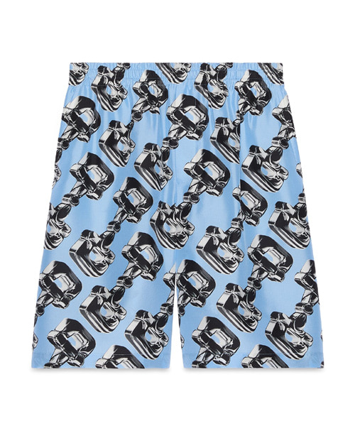 3D 글라스 홀스빗 프린트 실크 쇼츠