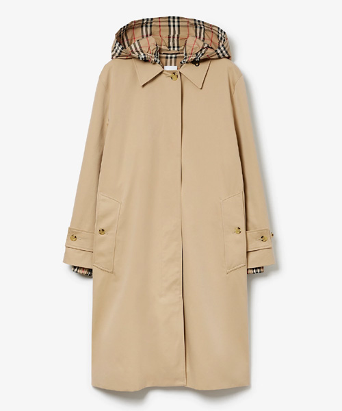 미드 렝스 체크 후드 코트