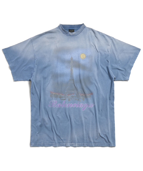 파리 문 프린트 코튼 티셔츠