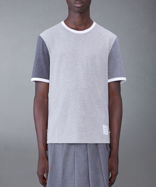 토널 그레이 코튼 저지 쇼트 슬리브 링거 티셔츠