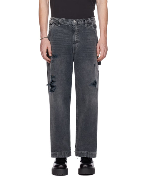 블랙 페인트 데님 팬츠