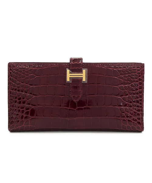 엘리게이터 베안 장지갑 브루고뉴 금장