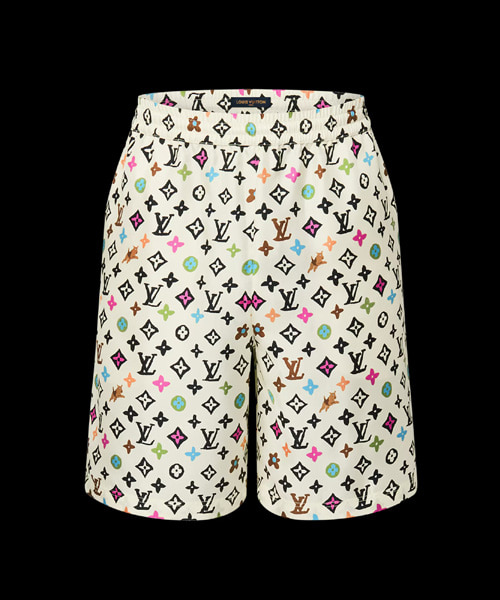 모노그램 프린팅 실크 쇼츠