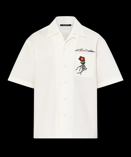 오픈 칼라 숏 슬리브 코튼 셔츠