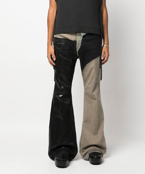 가죽 & 데님 부츠컷 팬츠