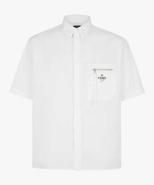 로고 포켓 지퍼 숏 슬리브 셔츠