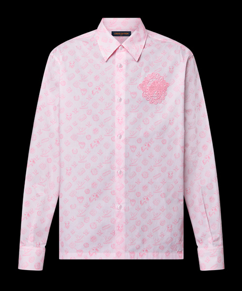 모노그램 프린트 롱 슬리브 코튼 셔츠