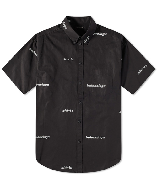 로고 패턴 프린트 숏 슬리브 셔츠