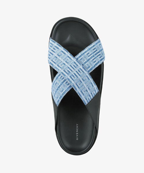 4G 로고 데님 크로스 스트랩 샌들