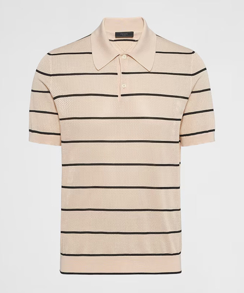 스트라이프 실크 & 코튼 폴로셔츠