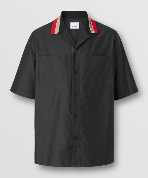 스트라이프 넥 카라 셔츠