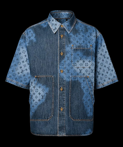 모노그램 프린트 숏 슬리브 데님 오버셔츠