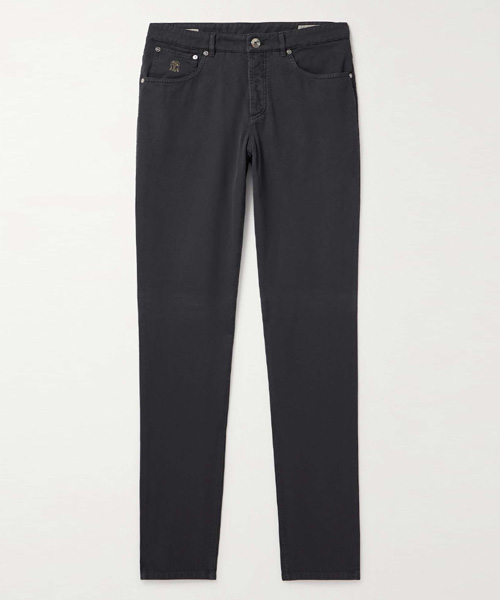 STRAIGHT-LEG LOGO-EMBROIDERED COTTON-GABARDINE TROUSERS