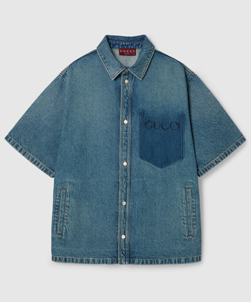 로고 프린트 데님 셔츠