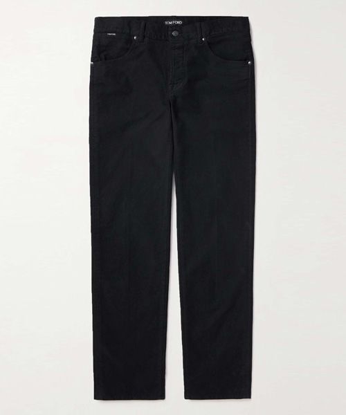 SLIM-FIT STRAIGHT-LEG COTTON-BLEND MOLESKIN TROUSERS