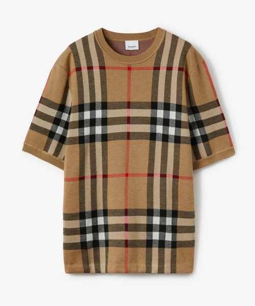 체크 실크 울 티셔츠