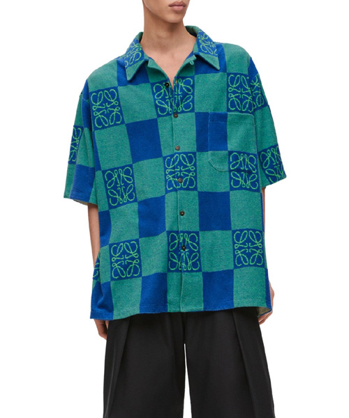 숏 슬리브 테리 코튼 자카드 셔츠