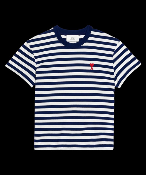 스몰 하트 로고 스트라이프 티셔츠