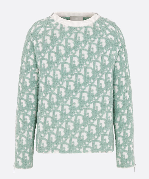 울 코튼 블렌드 자카드 오블리크 스웨터