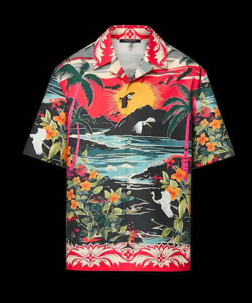 프린트 숏 슬리브 코튼 셔츠