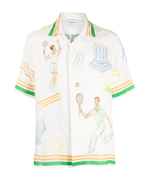 그래픽 프린트 리넨 셔츠