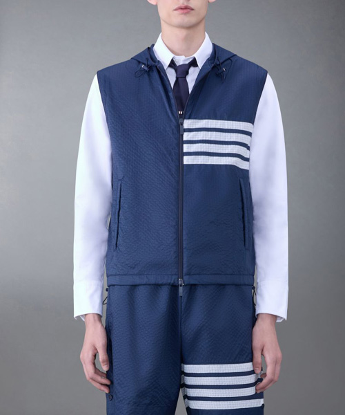 4-바 스트라이프 립스탑 후드 베스트 자켓