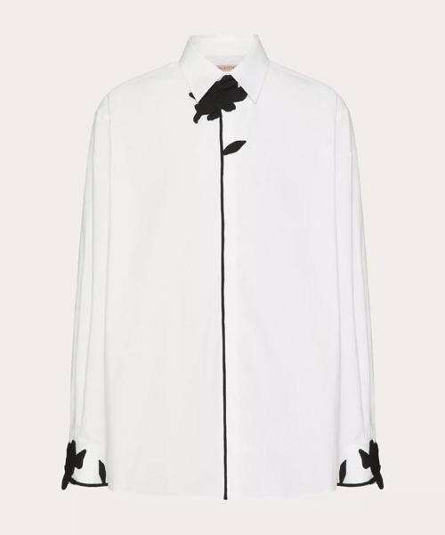 플라워 자수 롱 슬리브 코튼 포플린 셔츠