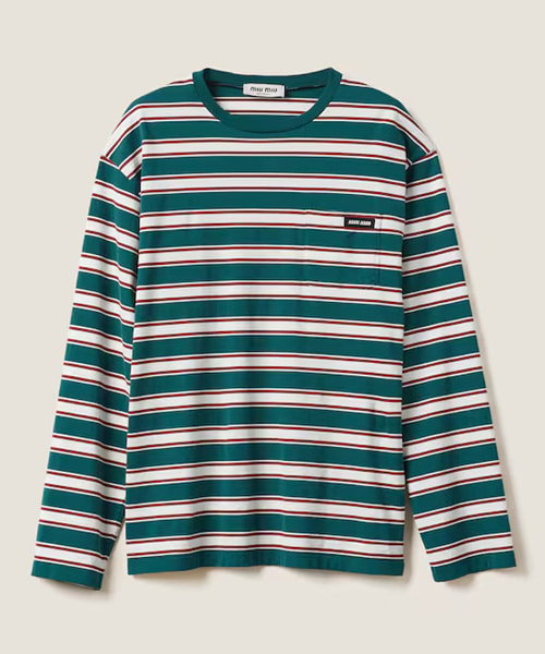 롱 슬리브 코튼 저지 티셔츠