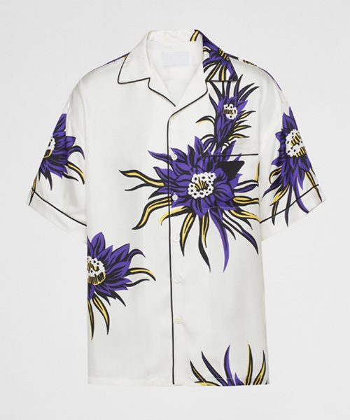 플라워 숏 슬리브 실크 셔츠