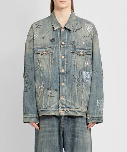 그래피티 프린팅 데님 자켓