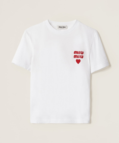 하트 로고 자수 패치 코튼 티셔츠
