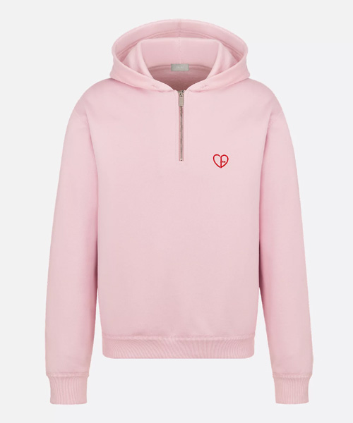 CD 하트 자수 후드 스웨트셔츠