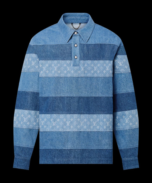 패치워크 롱 슬리브 데님 폴로 셔츠