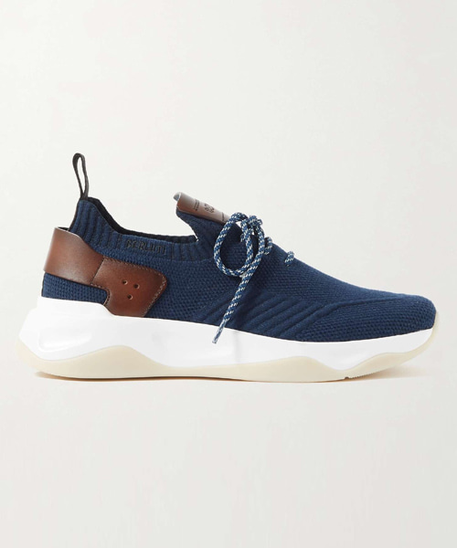 쉐도우 니트 가죽 스니커즈