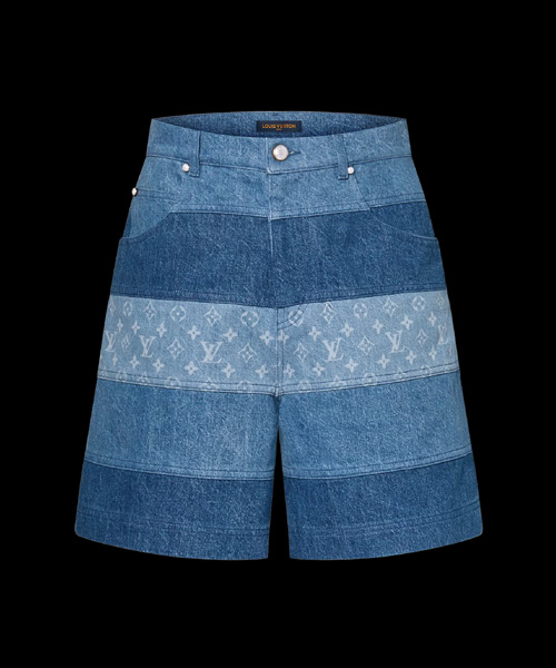 스트라이프드 패치워크 데님 쇼츠