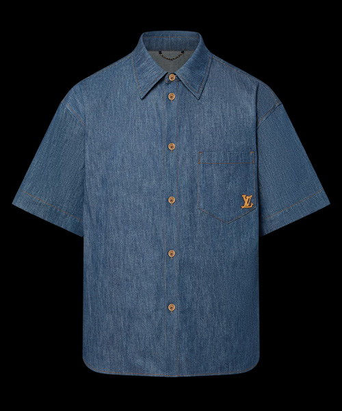 숏 슬리브 코튼 샴브레이 셔츠