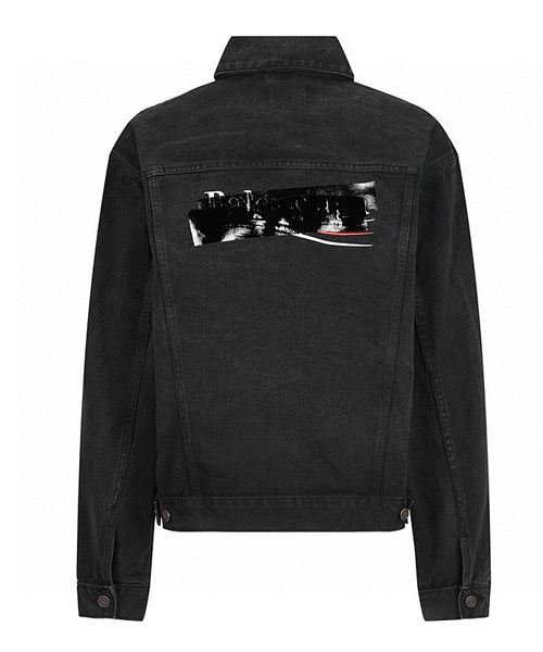 테이프 백 로고 데님 재킷