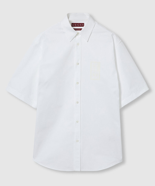 포플린 로고 프린트 코튼 셔츠