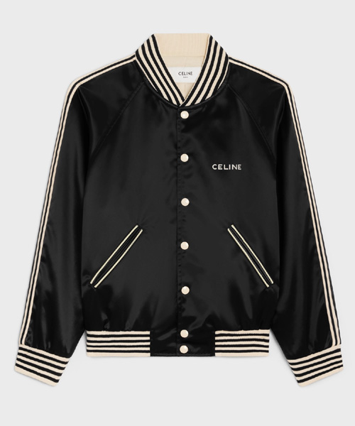 새틴 피니시 나일론 로고 프린트 테디 재킷