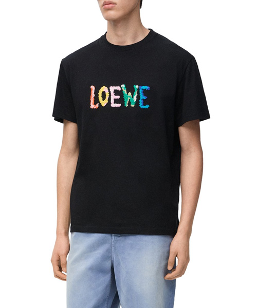 로고 컬러 자수 코튼 티셔츠