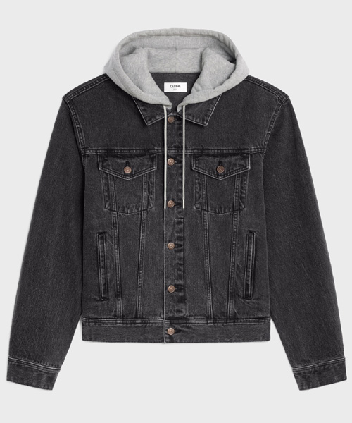 후드 로고 프린트 트러커 데님 자켓