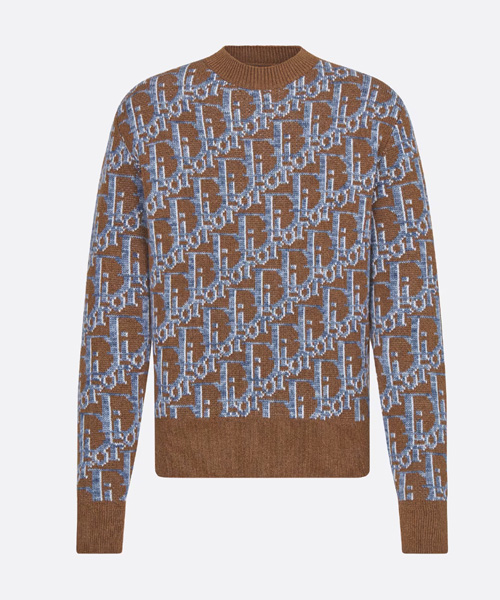 브라운 & 블루 울 자카드 오블리크 스웨터