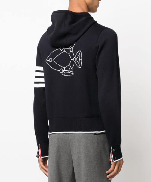 피쉬 아이콘 자카드 후드 집업